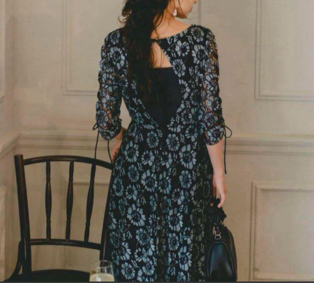 ◆美品◆2.1万◆カスタネ◆オケージョンドレス◆総レース◆ネイビー◆0