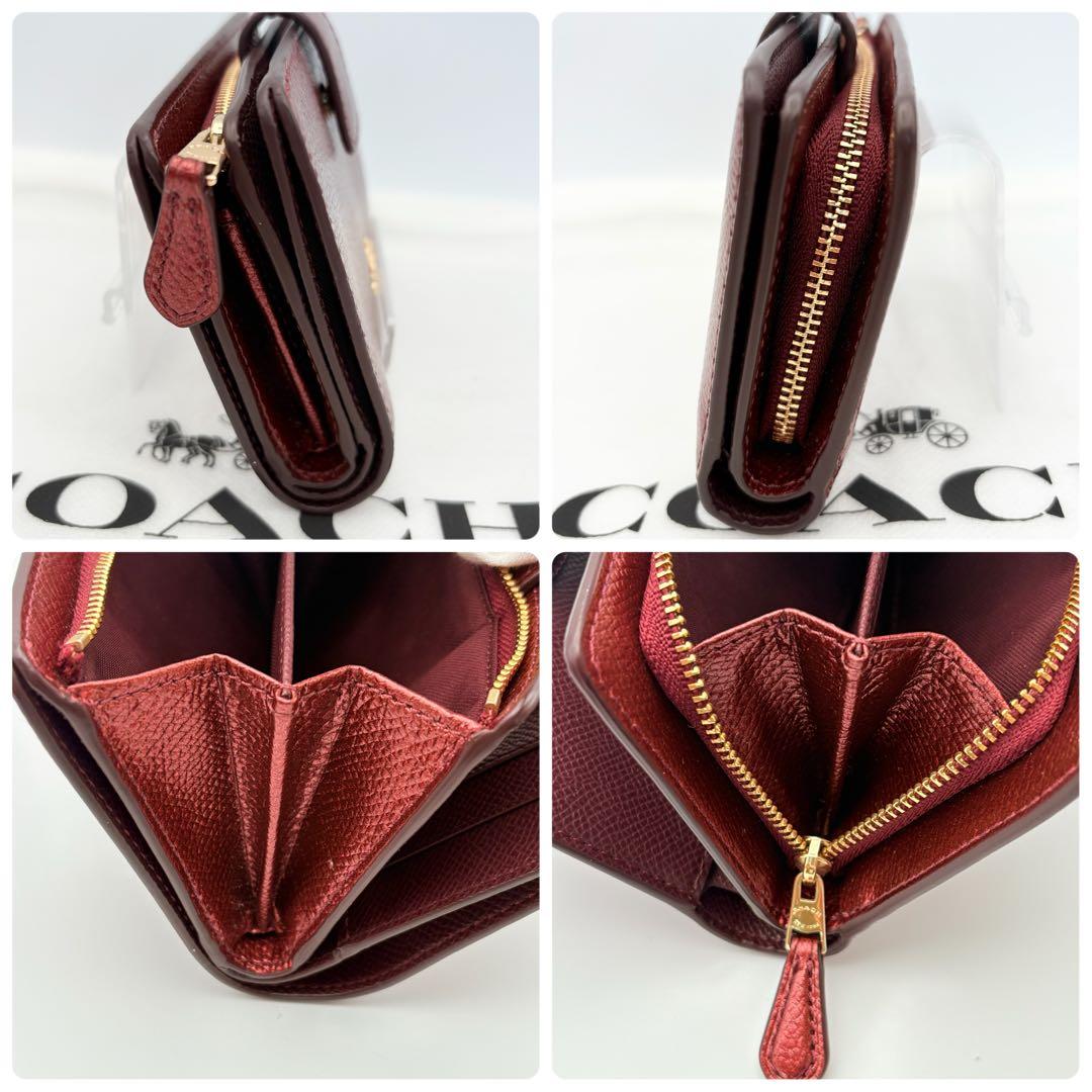 【超美品】COACH ミディアム コーナー ジップ ウォレット ワインレッド