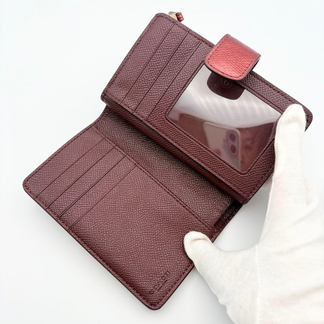 【超美品】COACH ミディアム コーナー ジップ ウォレット ワインレッド