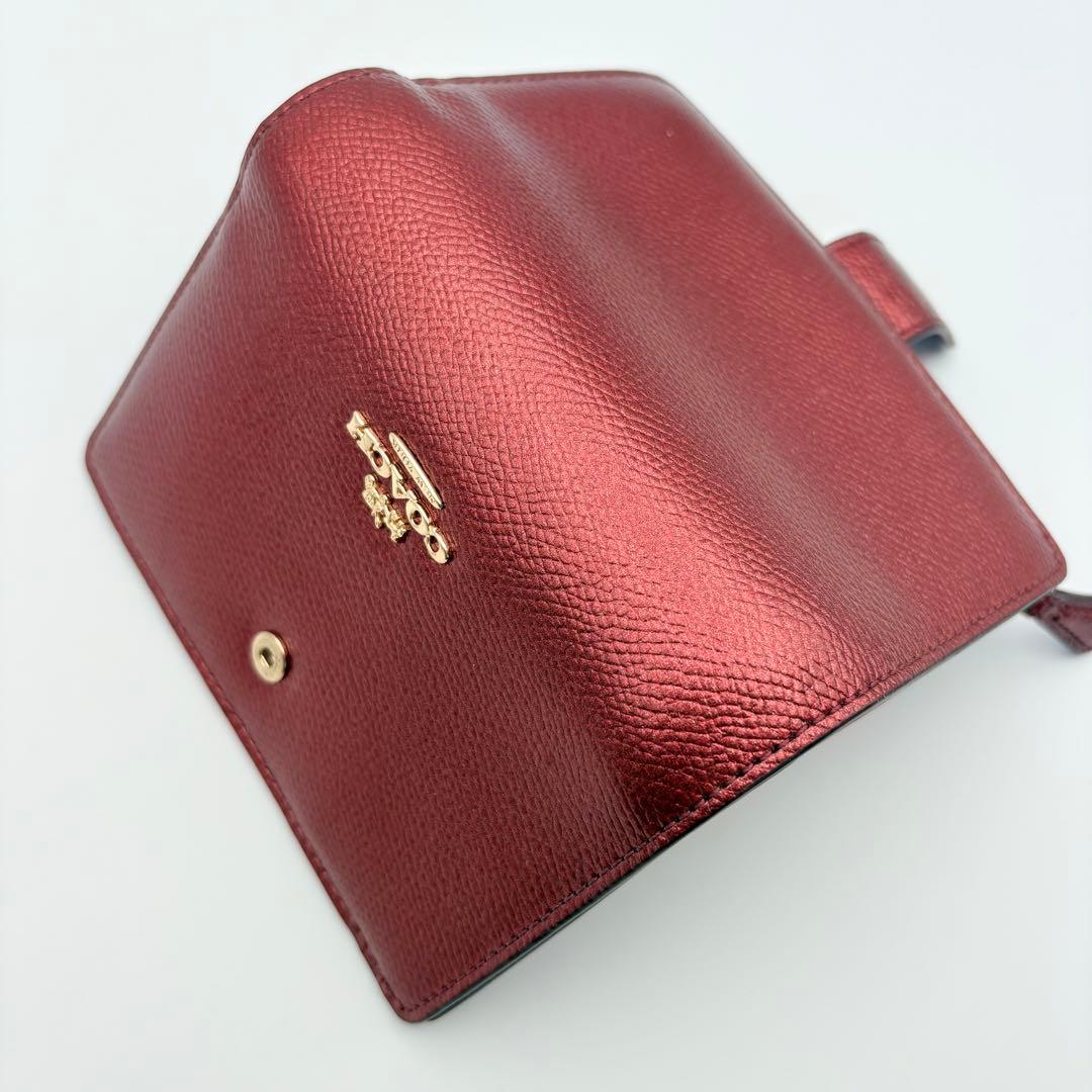 【超美品】COACH ミディアム コーナー ジップ ウォレット ワインレッド