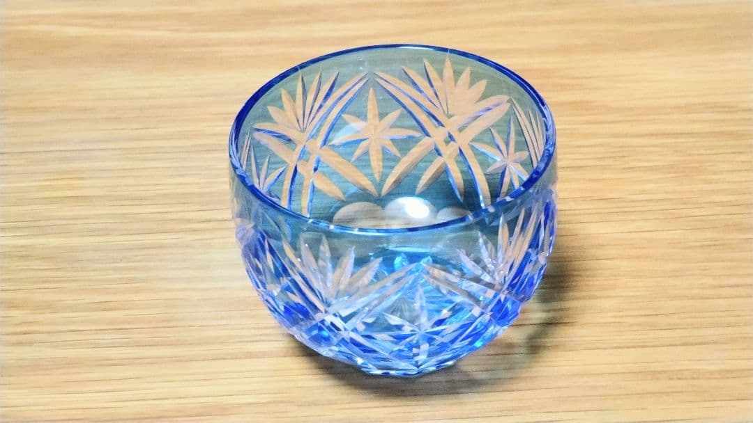 江戸切子 青 ガラス 木箱付き