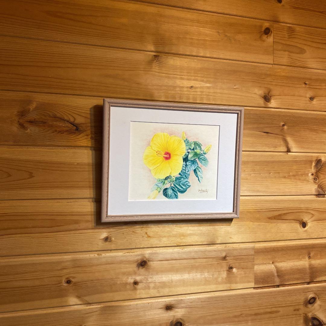 幸せの黄色いハイビスカス(色鉛筆画)