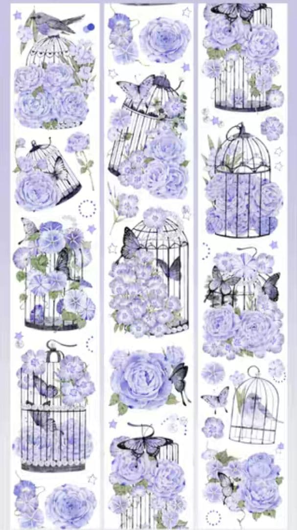 巻売 615★ 海外 マスキングテープ マステ PET 花 薔薇 蝶 贝壳光