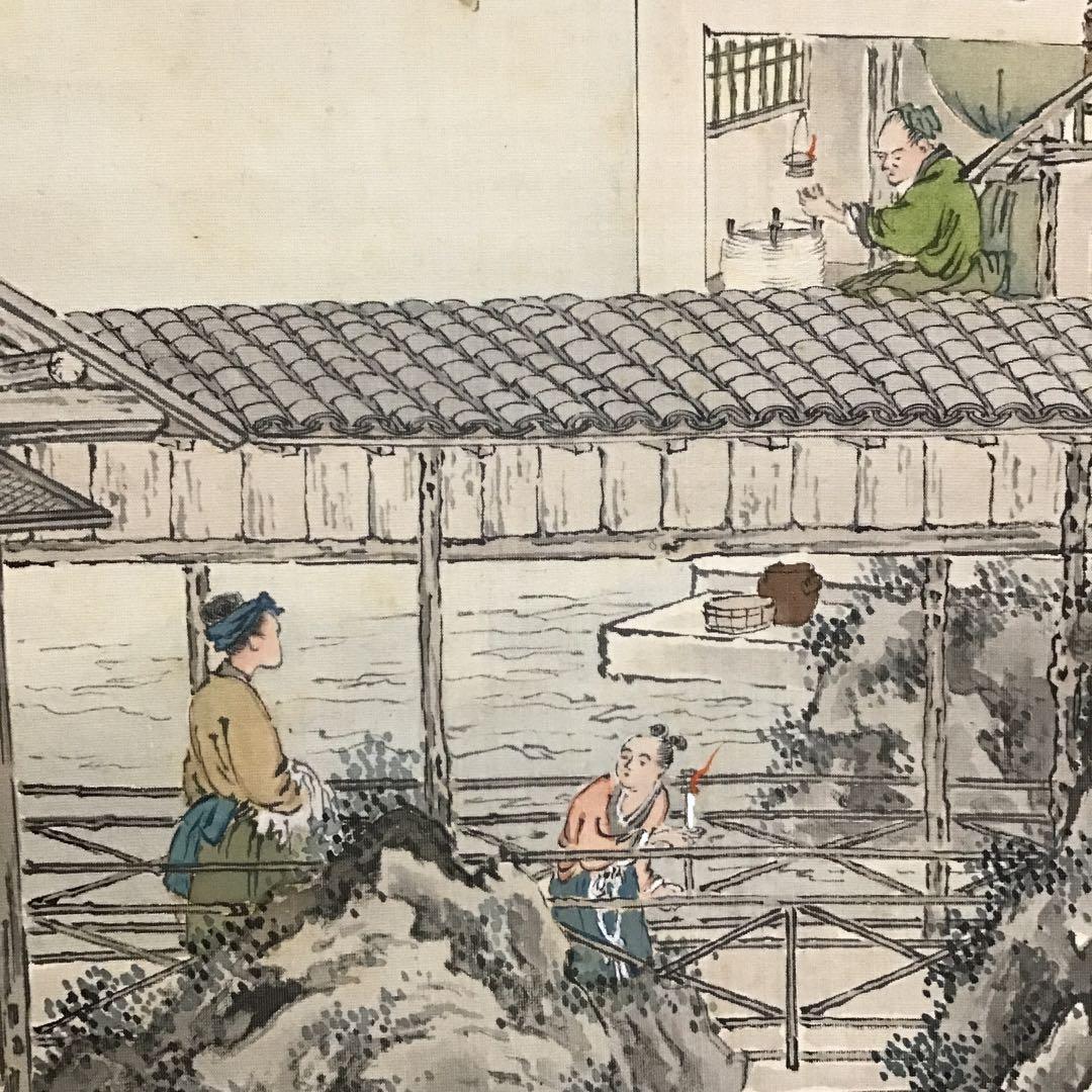 K茶道具　掛軸　二幅対「耕織図　双幀」　仿華山翁図　華僊作　共箱　S1001KJ