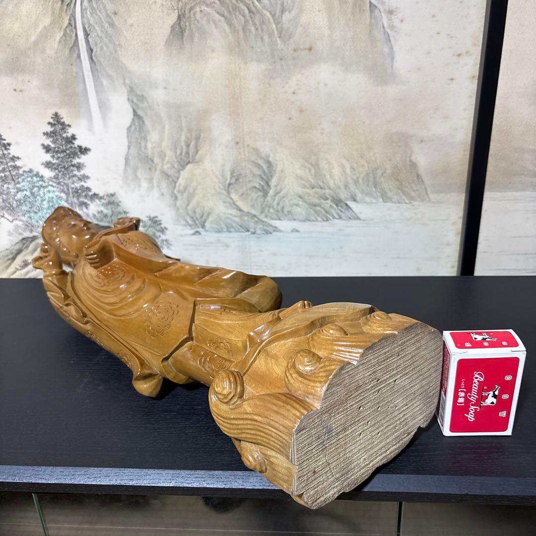 大型 観音菩薩 木彫　仏像 彫刻　開運　風水　置物　縁起物　インテリア　如意持ち