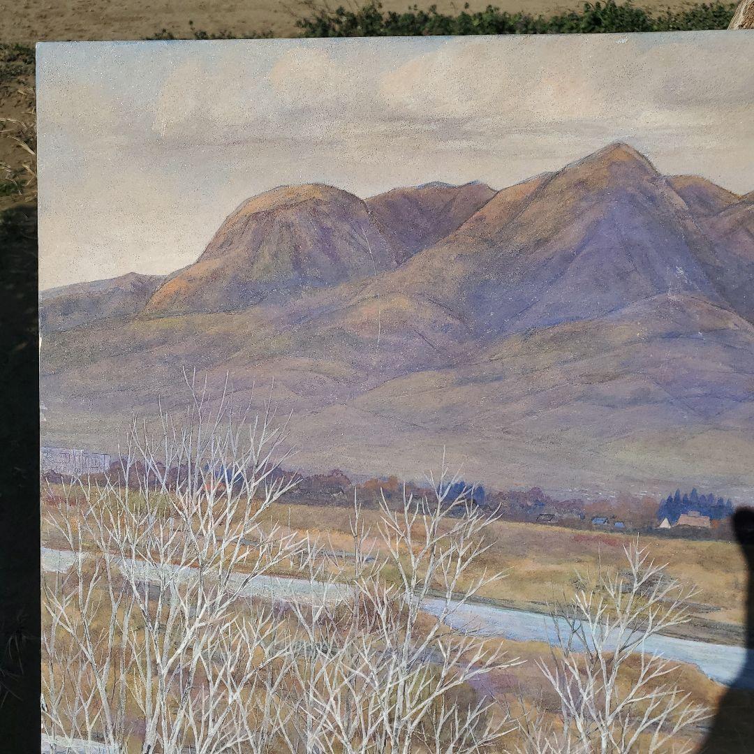 風景画 油彩画 紫と青の色合い