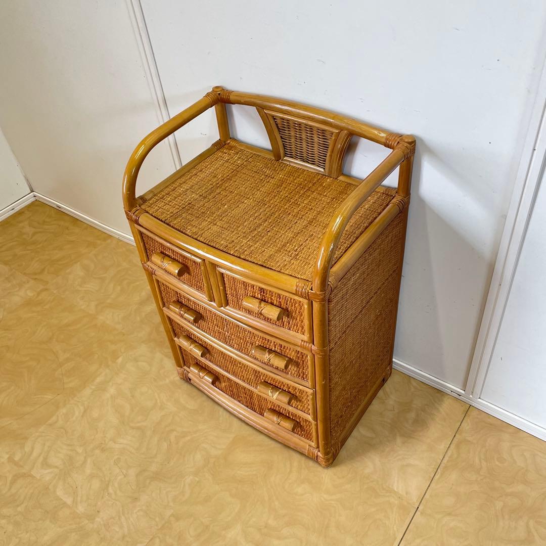 籐 ラタン 4段チェスト② 引き出し 収納 タンス 箪笥 電話台 ビンテージ