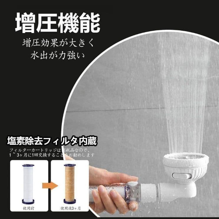 シャワーヘッド 塩素除去剤 節水 浄水 止水ボタン 水流調整 三段モード