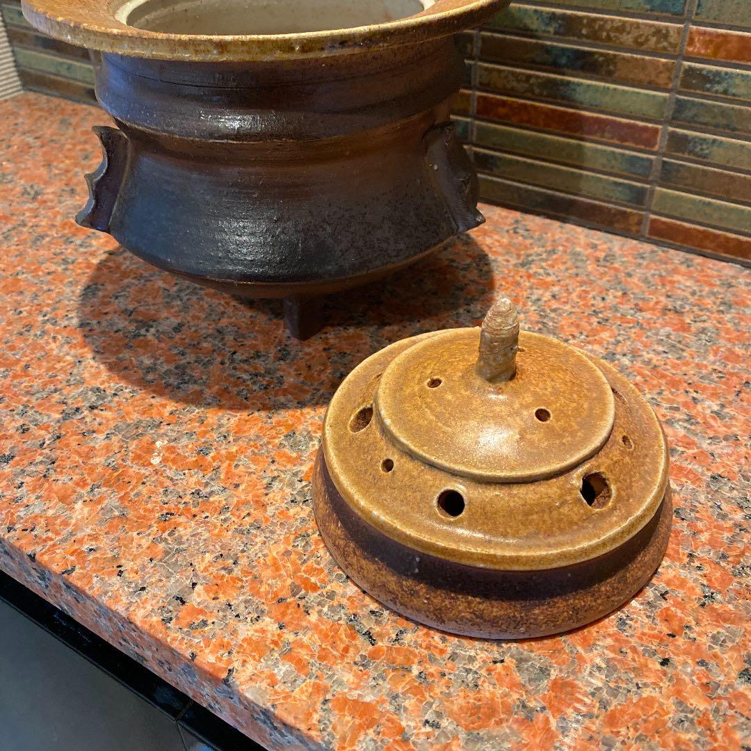 備前　三つ足　三つ耳大香炉　古美術