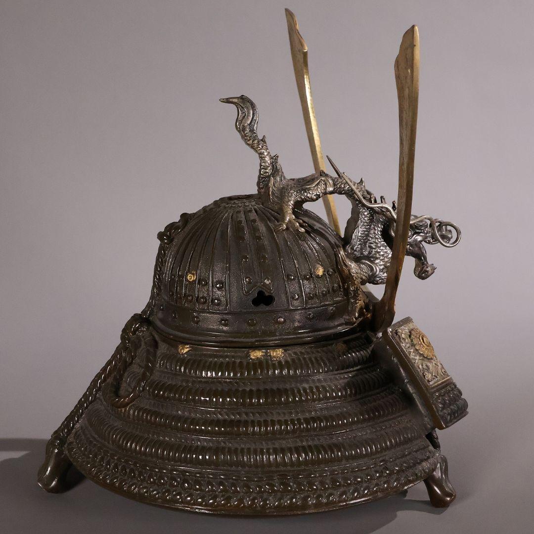 金工 龍光堂造 銅製 兜形 香炉 5374g 香道具 香爐 置物【MA756】