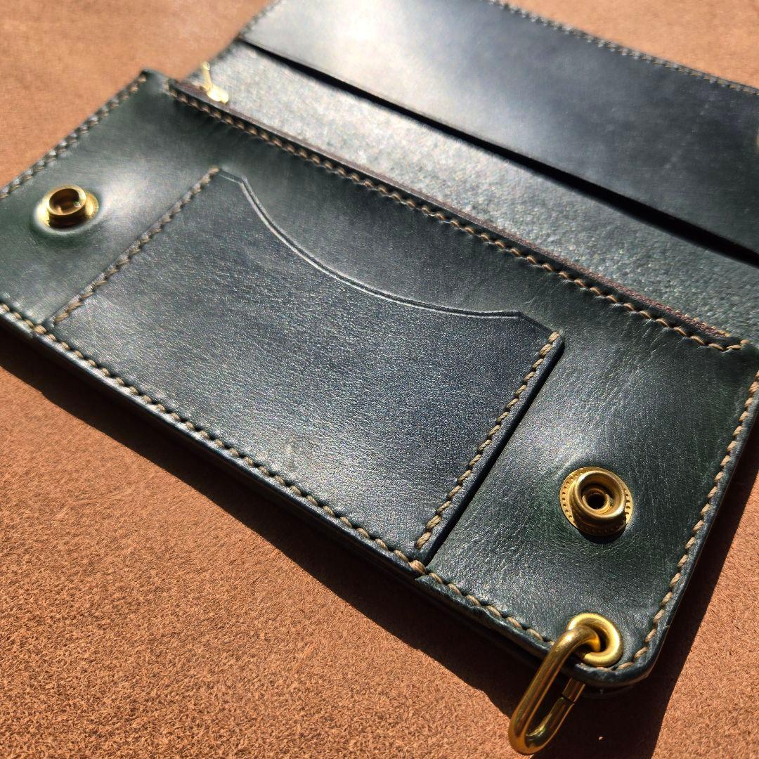 131ロング　トラッカーウォレット イタリアンレザーTEXAS【グリーン】