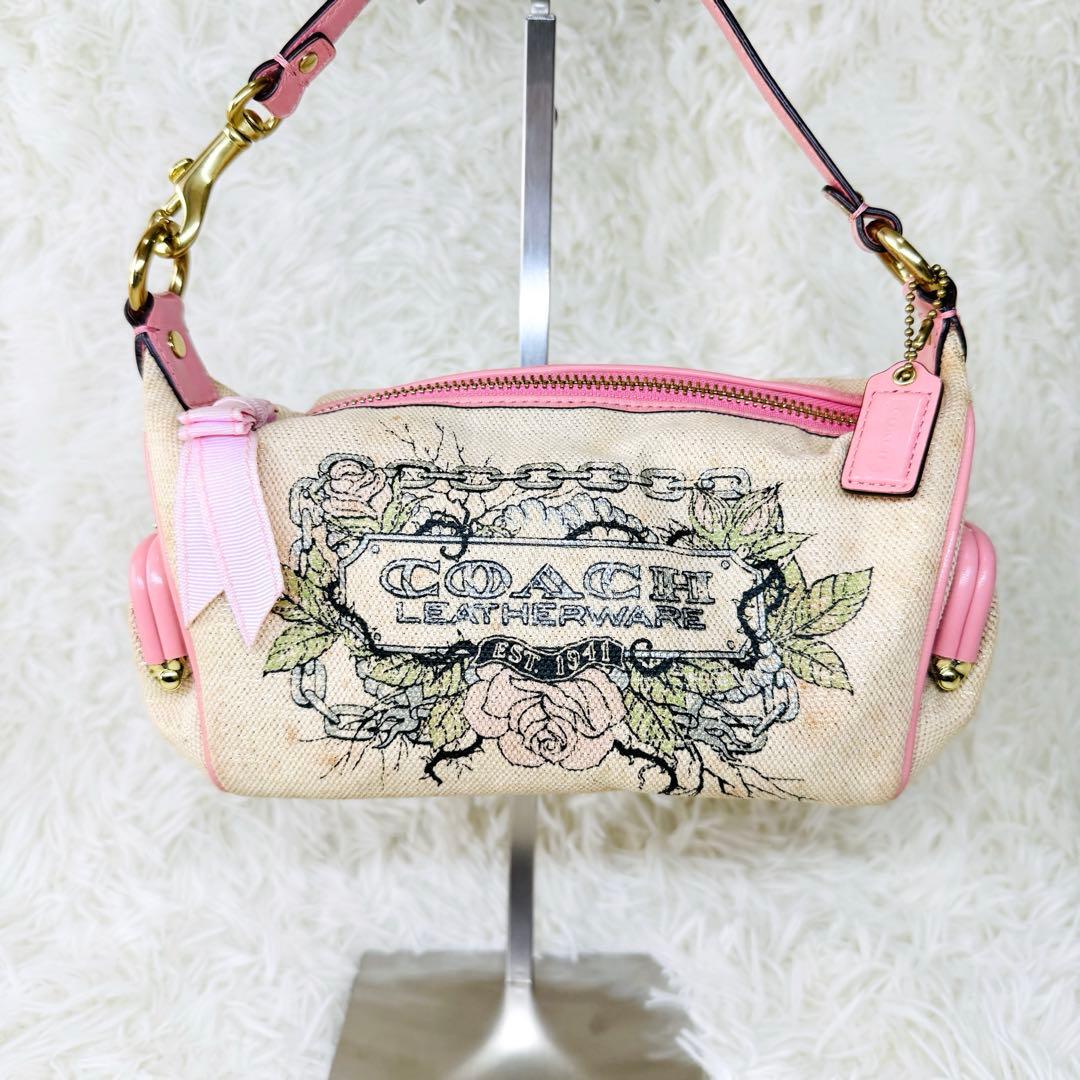 coach キャンバスタトゥー アクセサリーポーチ 花柄 ワンショルダーバッグ