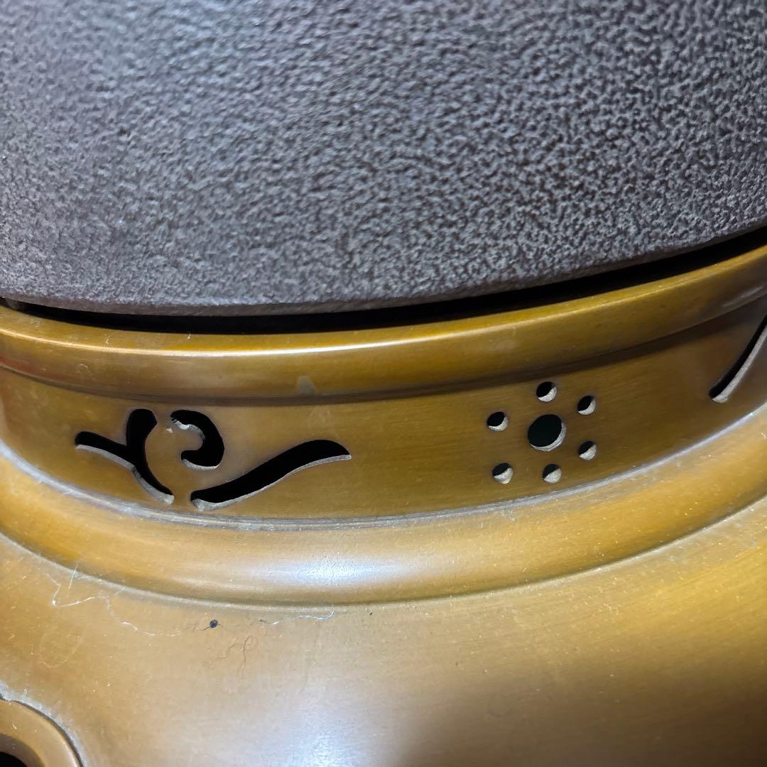 茶道具 釜 茶釜 唐銅 鬼面風炉 丸釜　底瓦あり箱付き