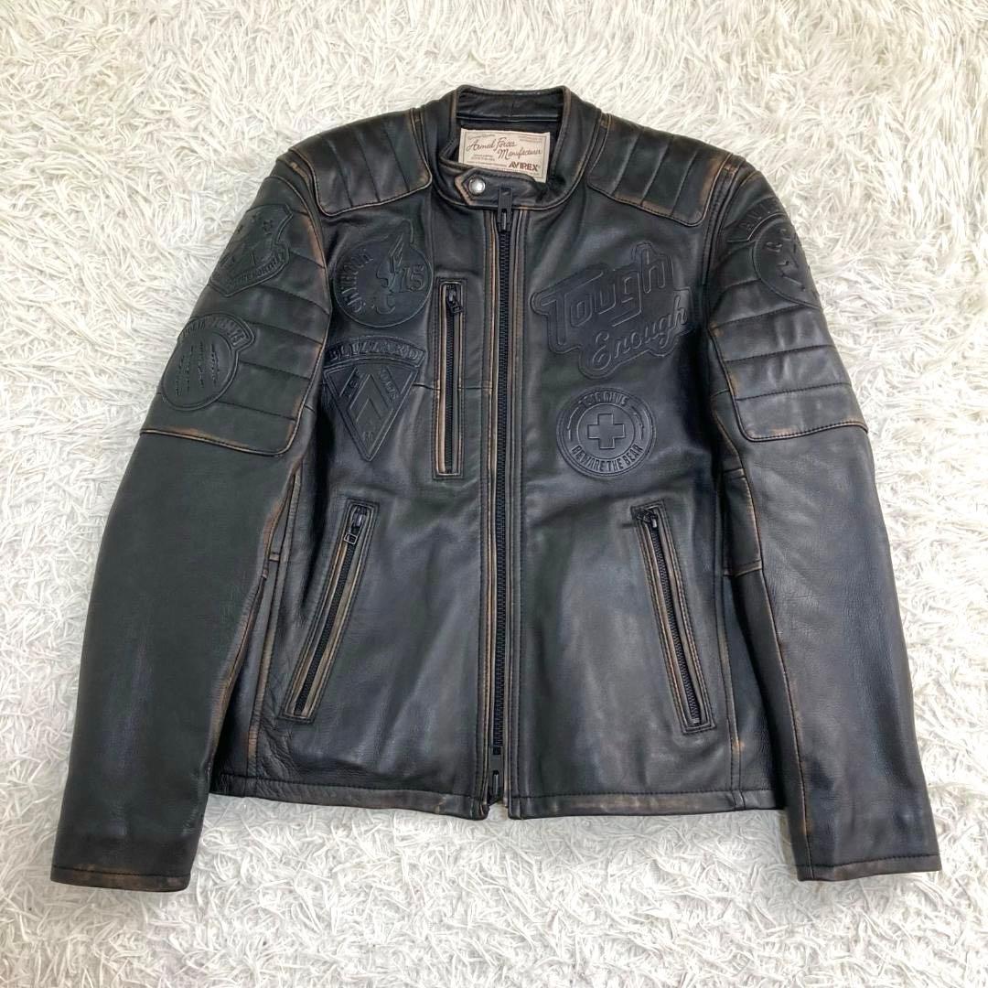 15799✨良品✨アビレックス 茶芯加工 シープスキン ライダースジャケット