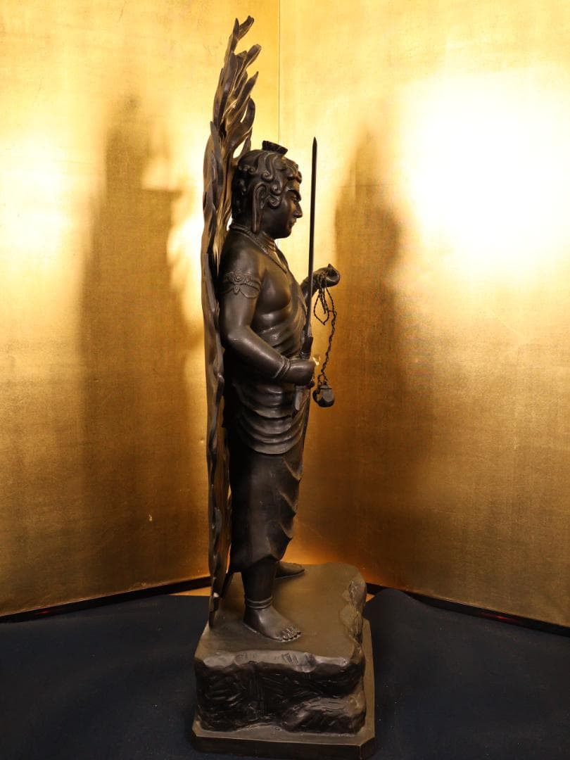 BK259　本物保証　般若純一郎 作　「 不動明王立像 」 ブロンズ　高さ98㎝