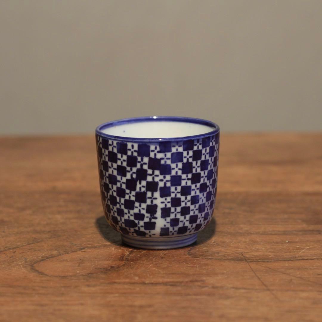 市松文様 筒盃 明治 印判 酒器 ぐい呑み 古美術 古道具 アンティーク