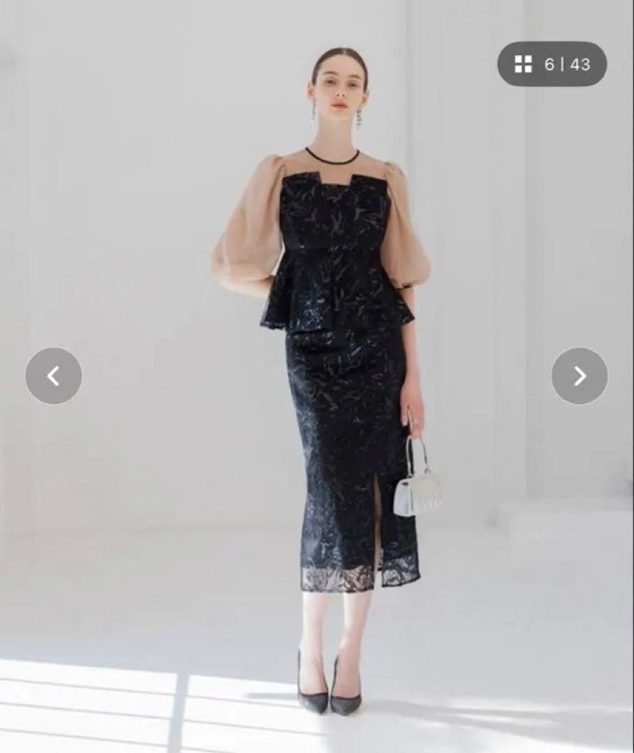 Leja シアーパフスリーブ パーティードレス