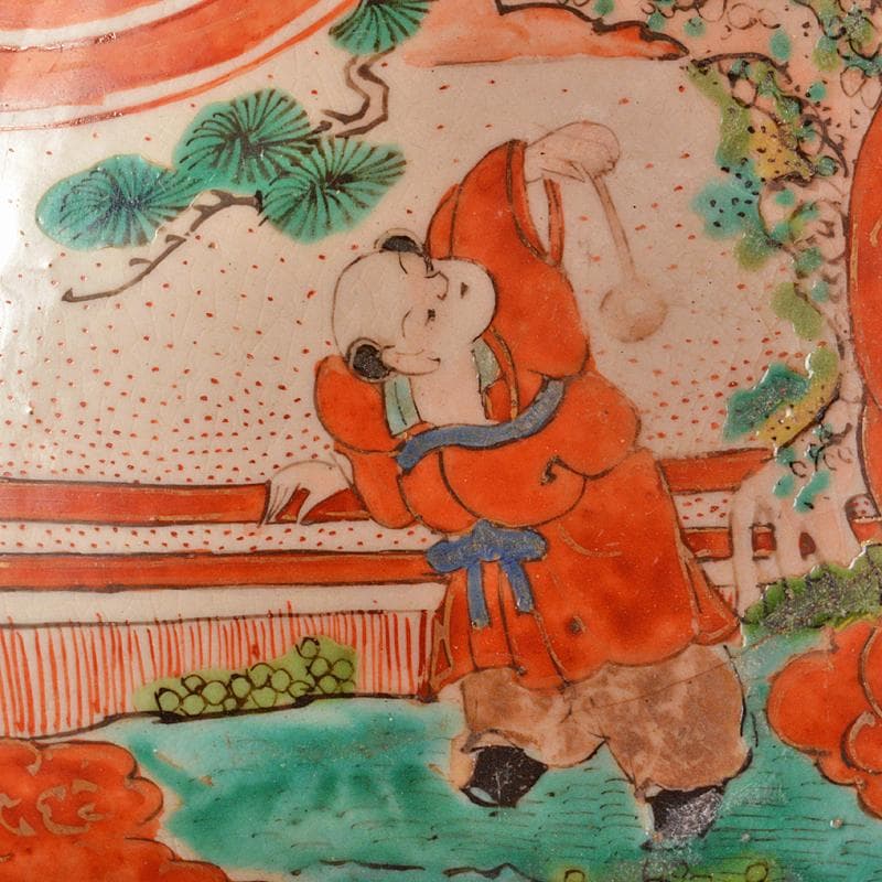 九谷焼　明治九谷　青手　赤絵人物文　鉢　時代箱付　M　R6057