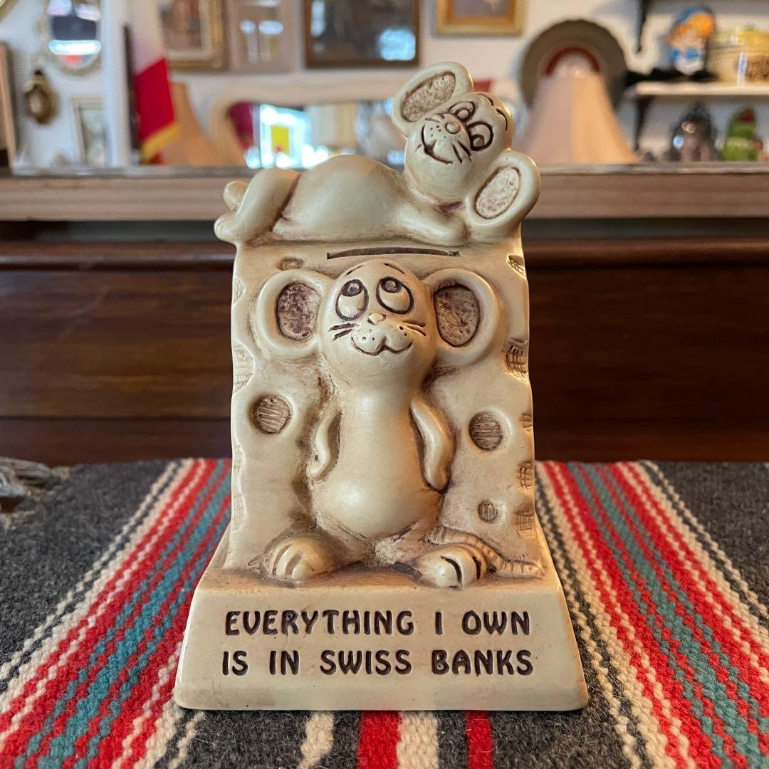 70s チーズ&ネズミメッセージドール貯金箱　アメリカUSAヴィンテージ雑貨