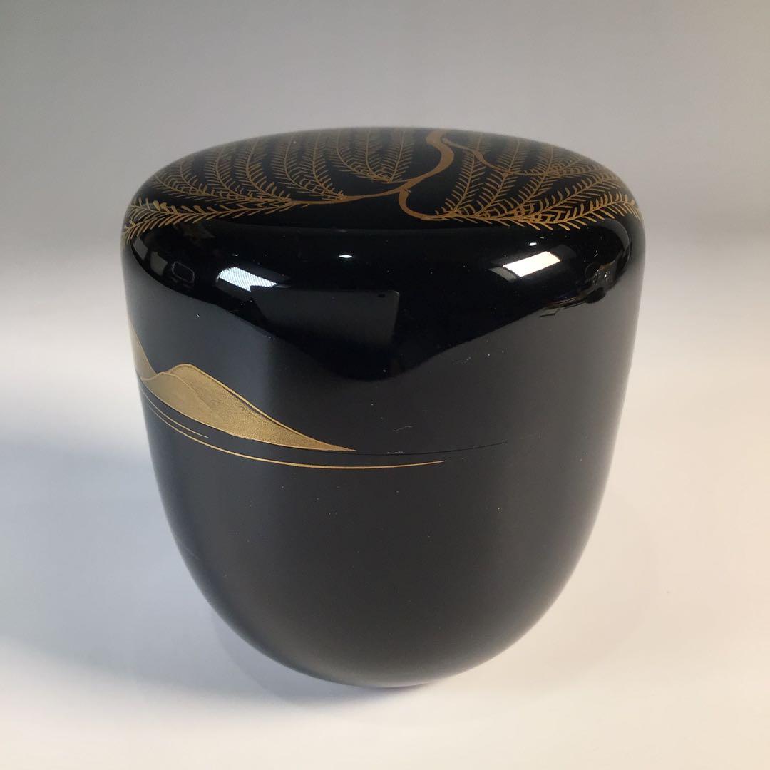 Ｍ２１５　棗　『塗師　多田桂寛作』『黒漆塗』『金柳橋蒔絵』『中棗』　共箱　茶道具