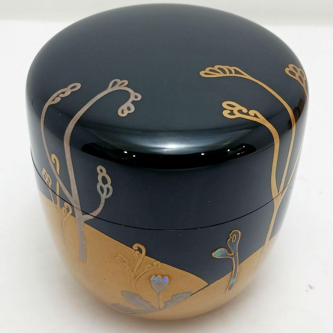 Y3031-5 茶道具 塗師 静峰作 金蒔絵 早蕨 棗 共箱　　ma　ち