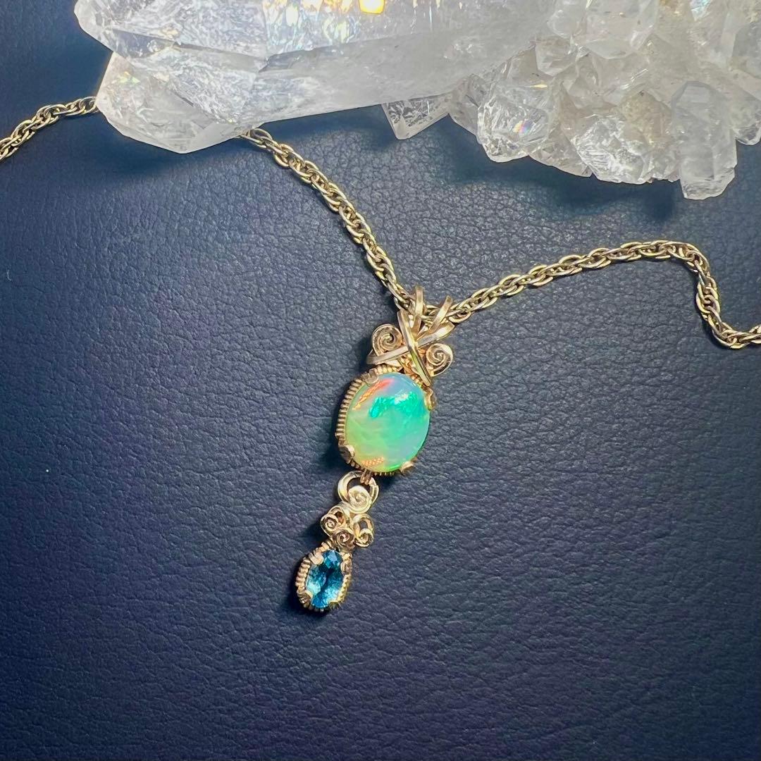 【for まさみ♫様】天然石　珍ハニカムオパール＆スイスブルートパーズ14kgf