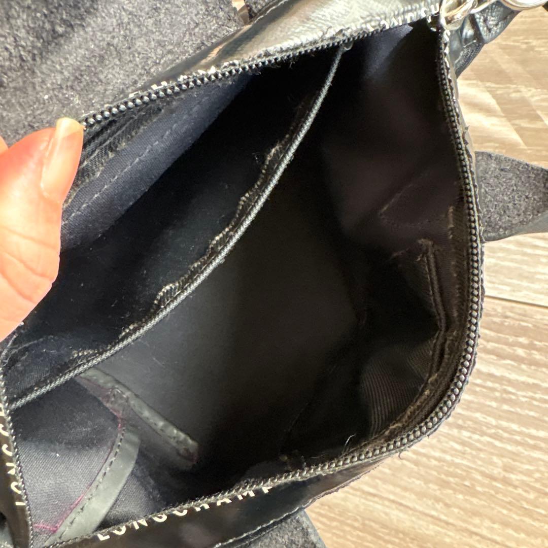 ロンシャン　ブラック ナイロン レザー ショルダーバッグ　Longchamp
