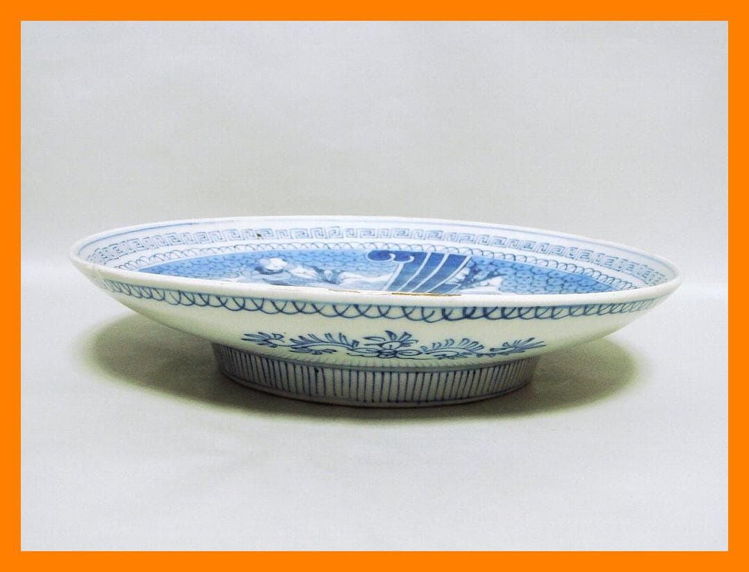 125『染付 唐子 櫛高台 皿』　/骨董品 古美術 古玩 アンティーク