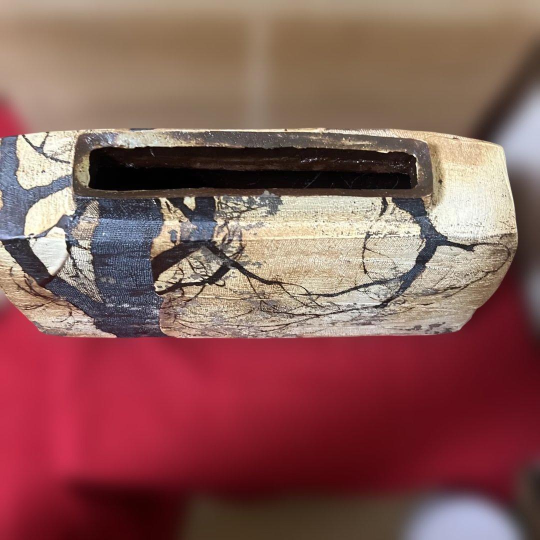 三宅洋司 先生大作　平成15年度陶芸展代表作品　抜絵金銀彩桜紋扁壺　共箱