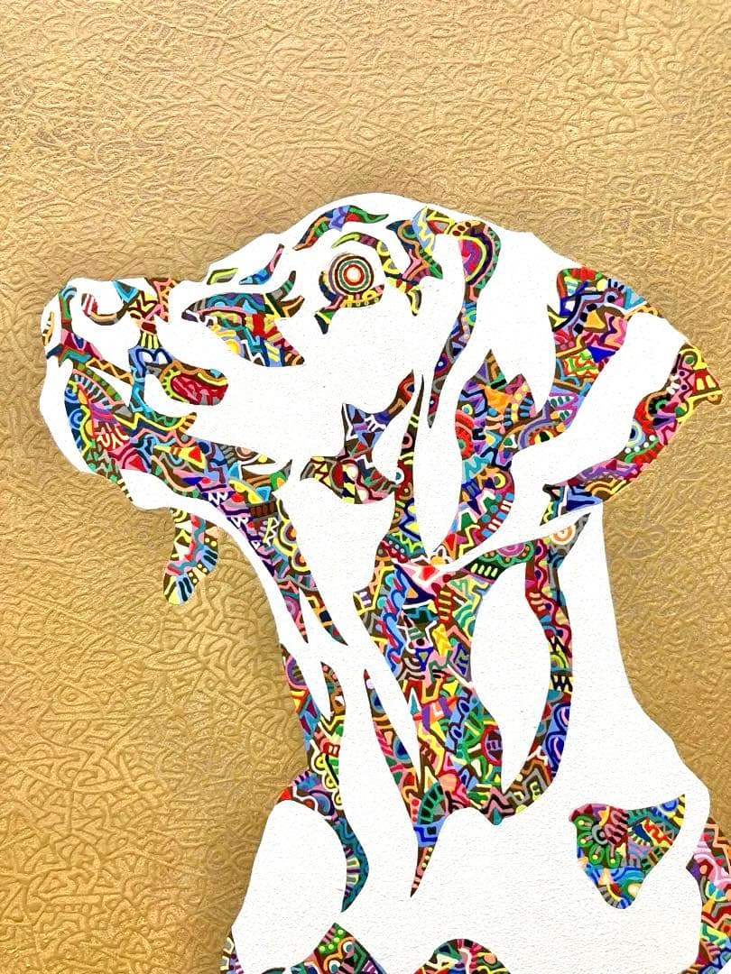 原画　犬　動物画　絵画　アクリル画　現代アート　細密画　手描き　一点物