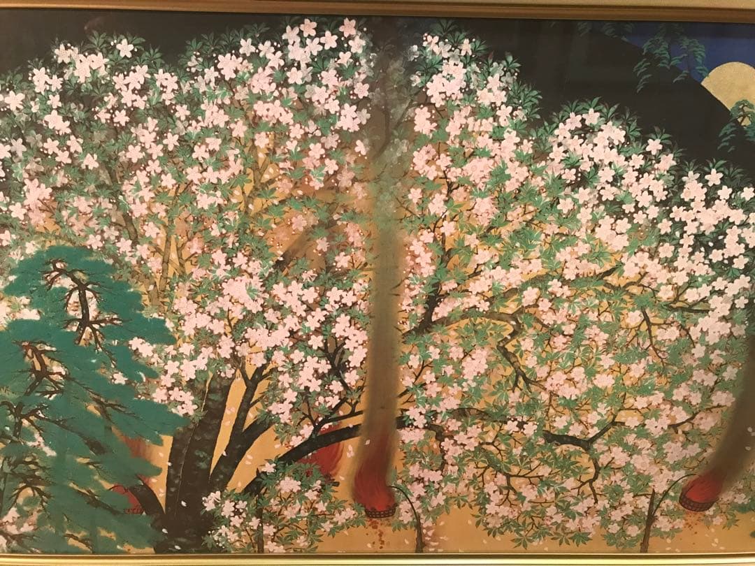 マリさま専用　横山大観　「夜桜・左隻」　工藝画　作品証明シール有り