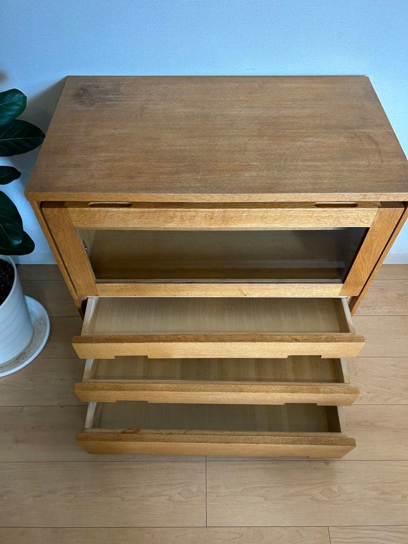 関家具 木製キャビネット W70×D40×H70 ガラス扉付き