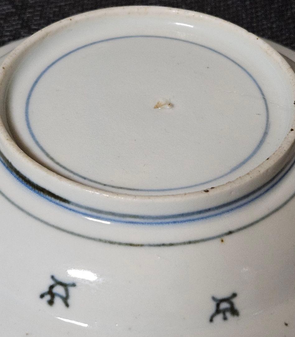 【本物保証❗️】江戸時代前期　藍九谷　獅子に唐草文様　墨弾技法縁　14.0cm皿