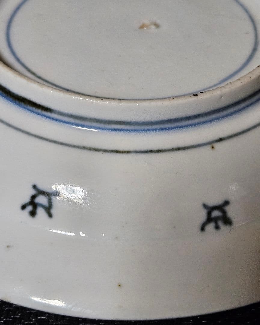 【本物保証❗️】江戸時代前期　藍九谷　獅子に唐草文様　墨弾技法縁　14.0cm皿