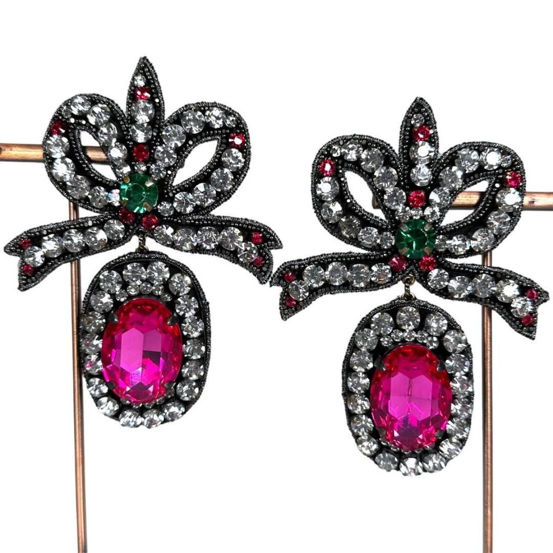 【美品】GUCCI グッチ クリスタル ビジュー ピアス マルチカラー