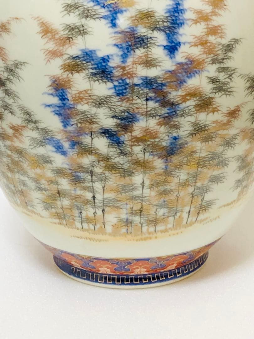 最終割引価格 明治 初期 有田焼 明治香蘭社 オールド香蘭社 色絵竹林文 花瓶