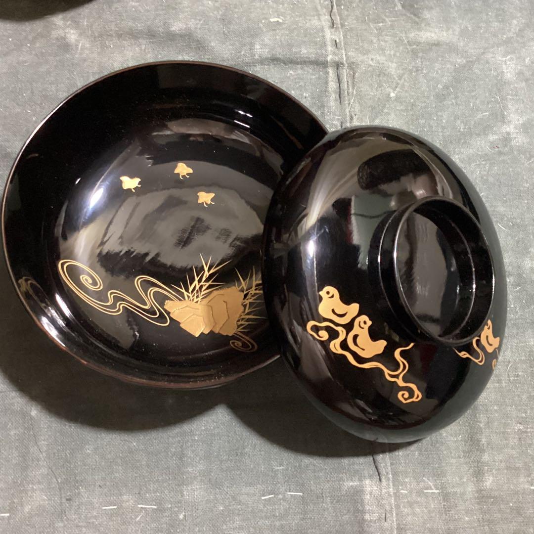 りりれんです 漆器 蓋付き椀 黒色 金色装飾