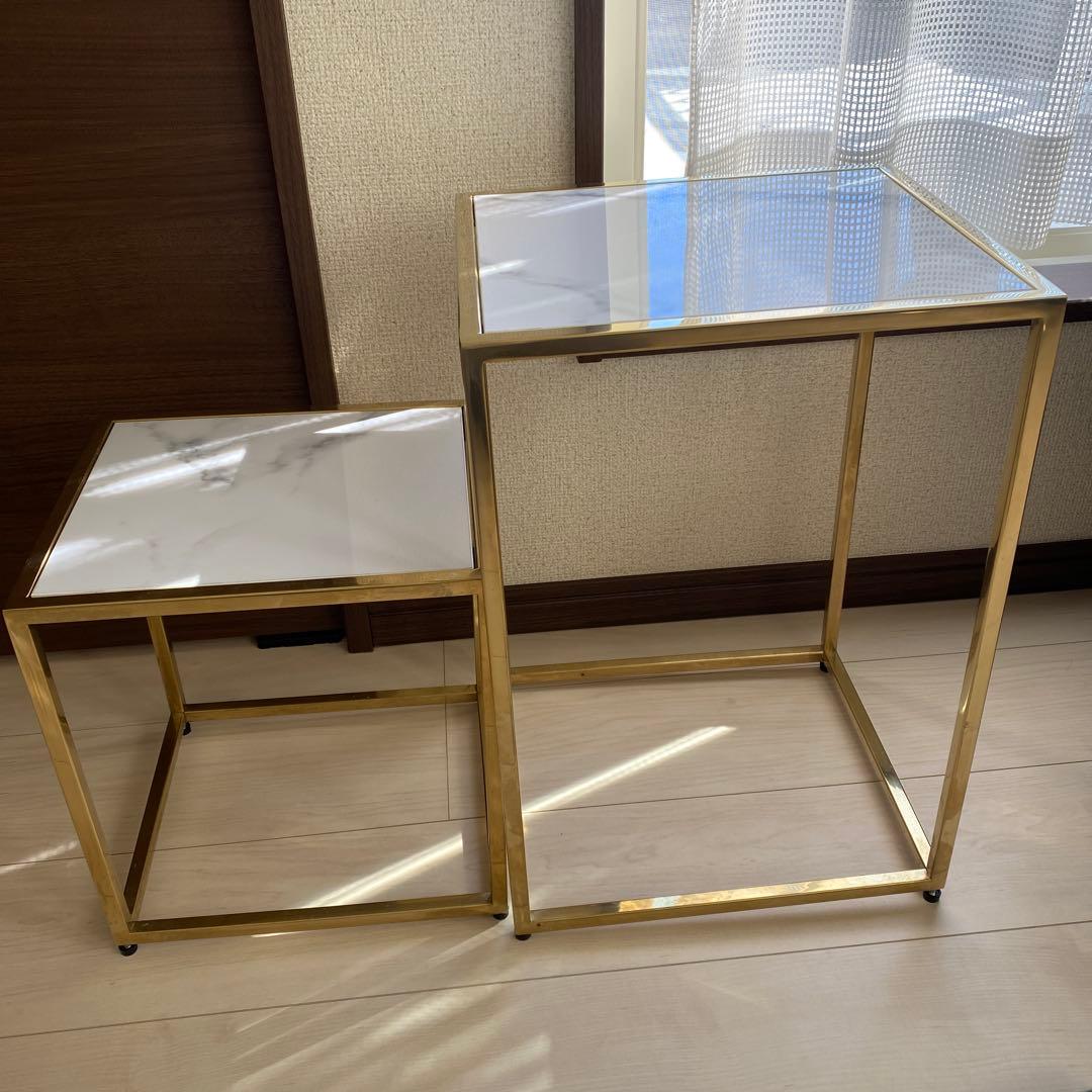 Francfrancフランフラン　レーヌ ネストテーブル S マーブル×ゴールド