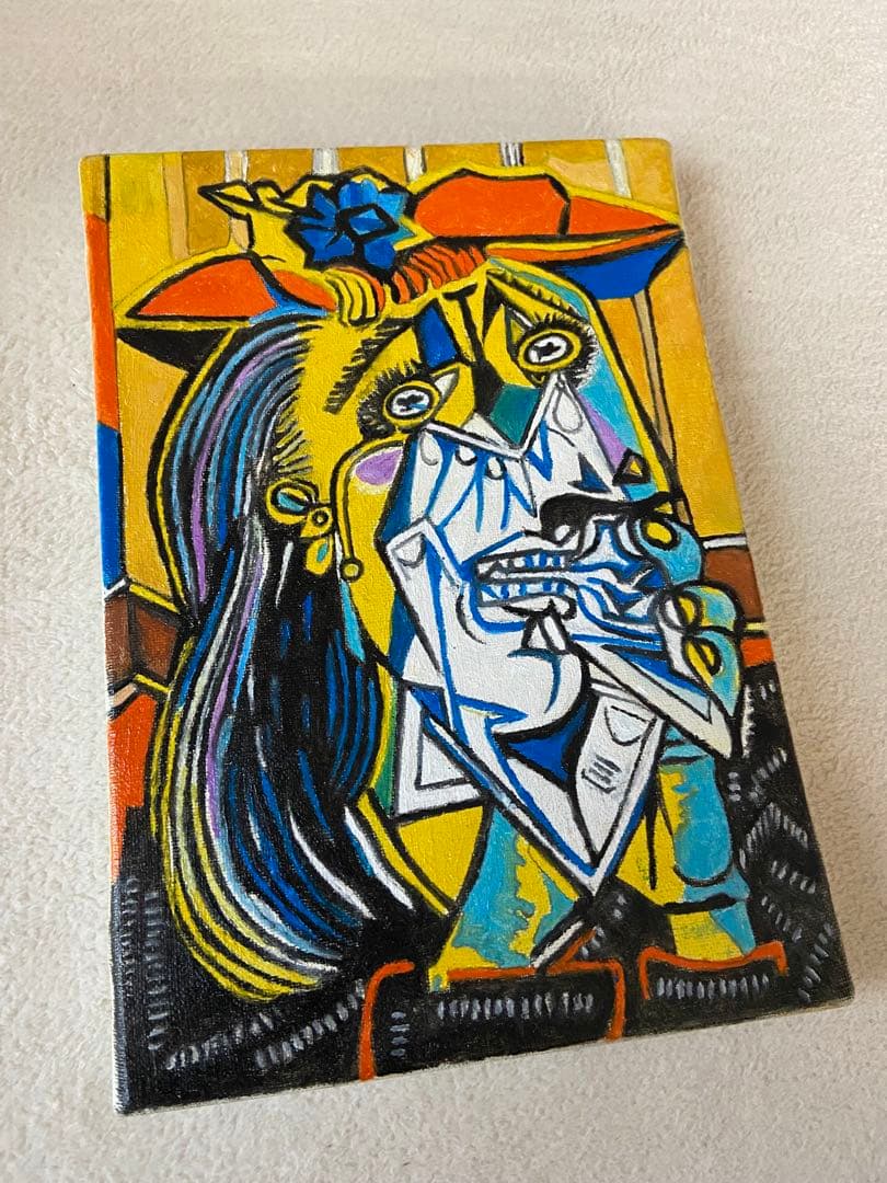 ピカソ　肉筆手描きの油絵模写画　泣く女