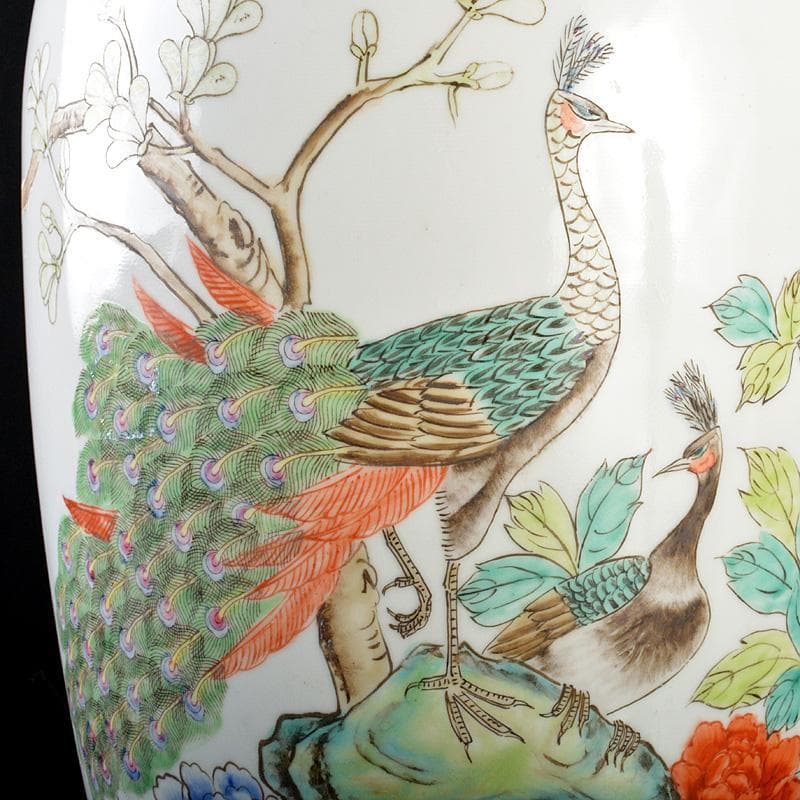 中国　中国景徳鎮製　粉彩　漢詩孔雀牡丹文瓶　D　R5521C