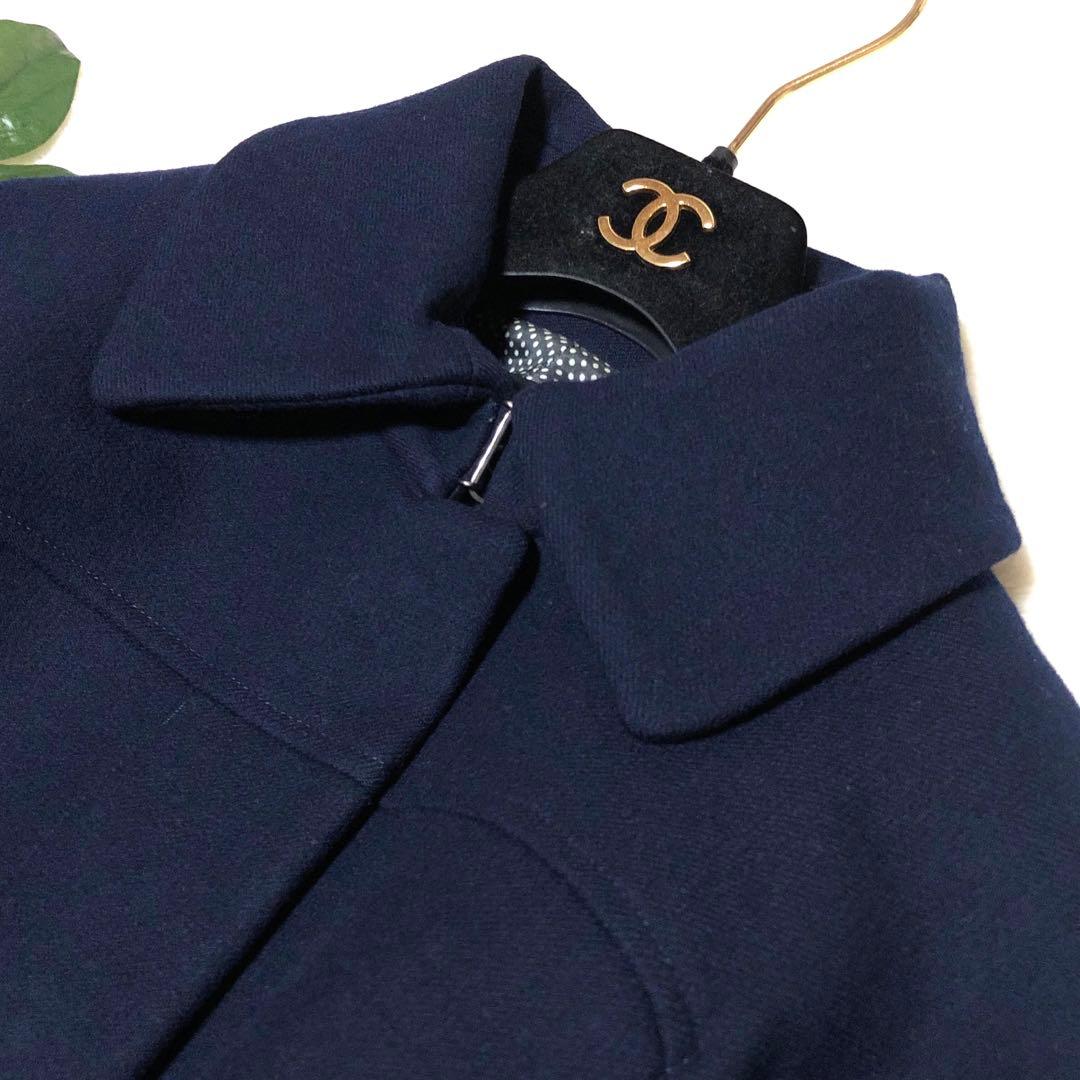 未使用級　マックス&コー　チェスターコート　フリル　ドット　ダークネイビー　40