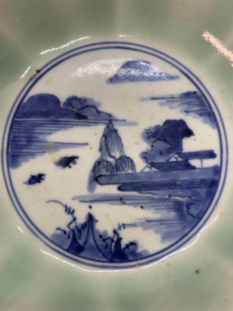 古伊万里青磁の輪花鉢