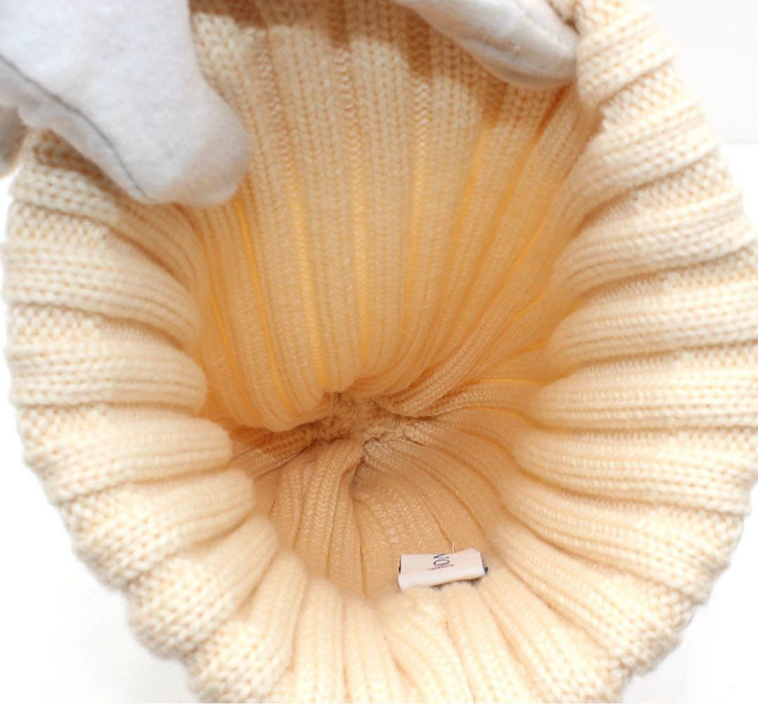 R2345 未使用!! モンクレール ファー ニット帽 アイボリー