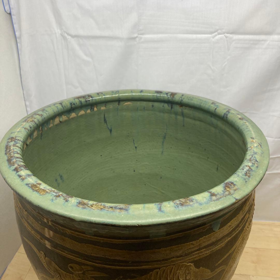 ピータン壺　メダカ鉢　金魚鉢　龍柄　大型焼き物