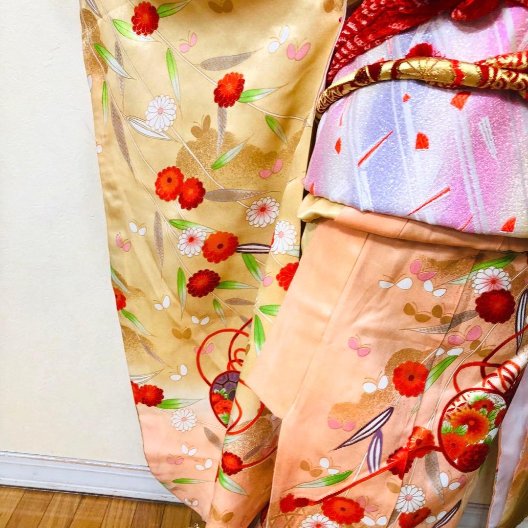 七五三7歳❣️可愛い桃色暈し太鼓菊金彩煌びやか極めてる❣️完全フルセット秀品