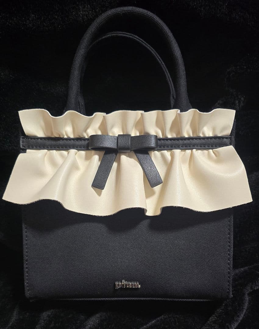 pium フリルリボンスクエアミニトートバッグ ブラック