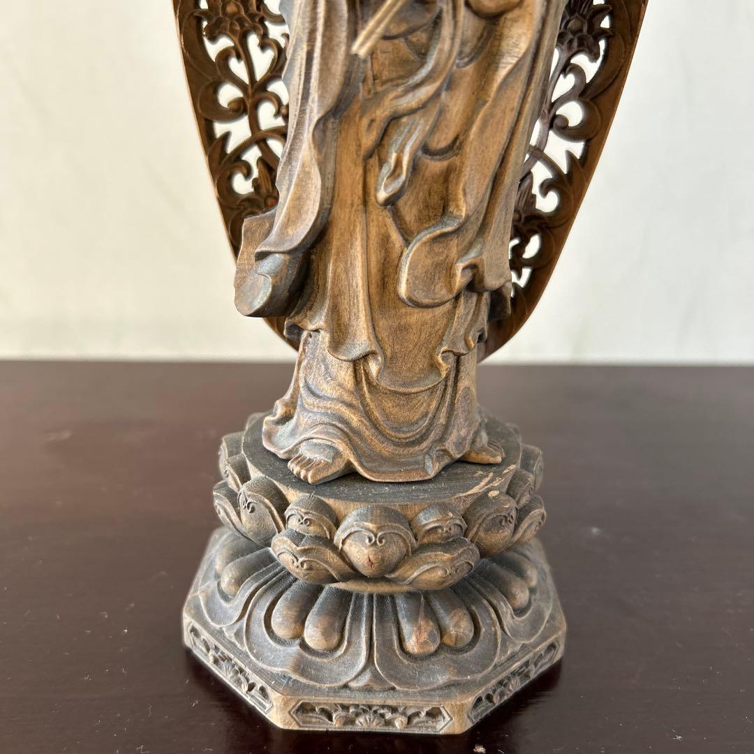 【骨董品】観世音菩薩立像　勢至菩薩立像　2体セット　木彫り　仏像