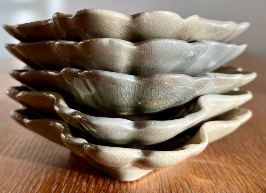 古瀬戸 御深井焼 菊皿 輪花皿 【5客】