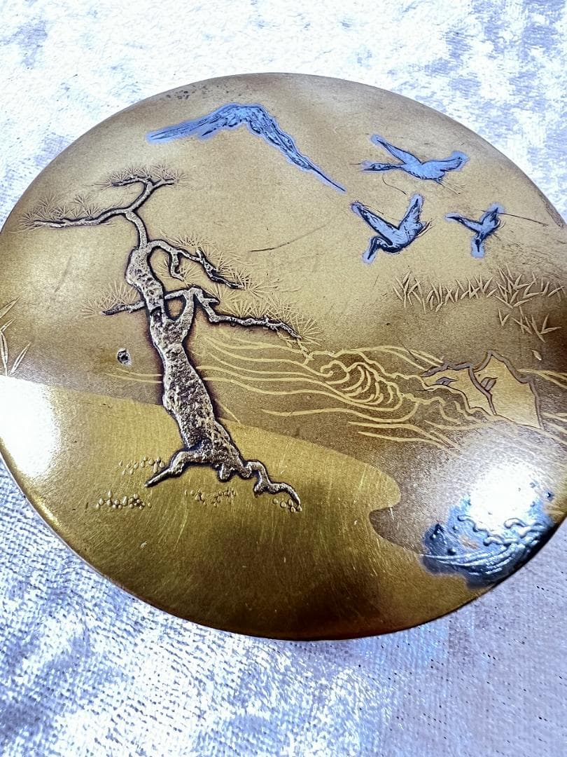 金蒔絵山水紋香箱　江戸期　合せ箱　金銀　富士山　高蒔絵 山と鳥のデザイン