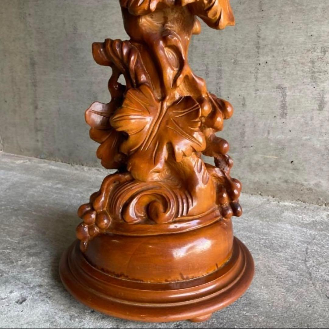 飾り台 花台 スタンド テーブル 大型 木製 木彫り 彫刻 天使 リーフ レトロ